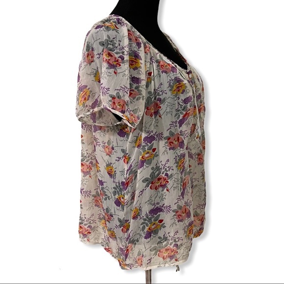 A.N.A. Short Sleeve Peasant Top Floral Sheer Blouse 2X - Picture 5 of 11